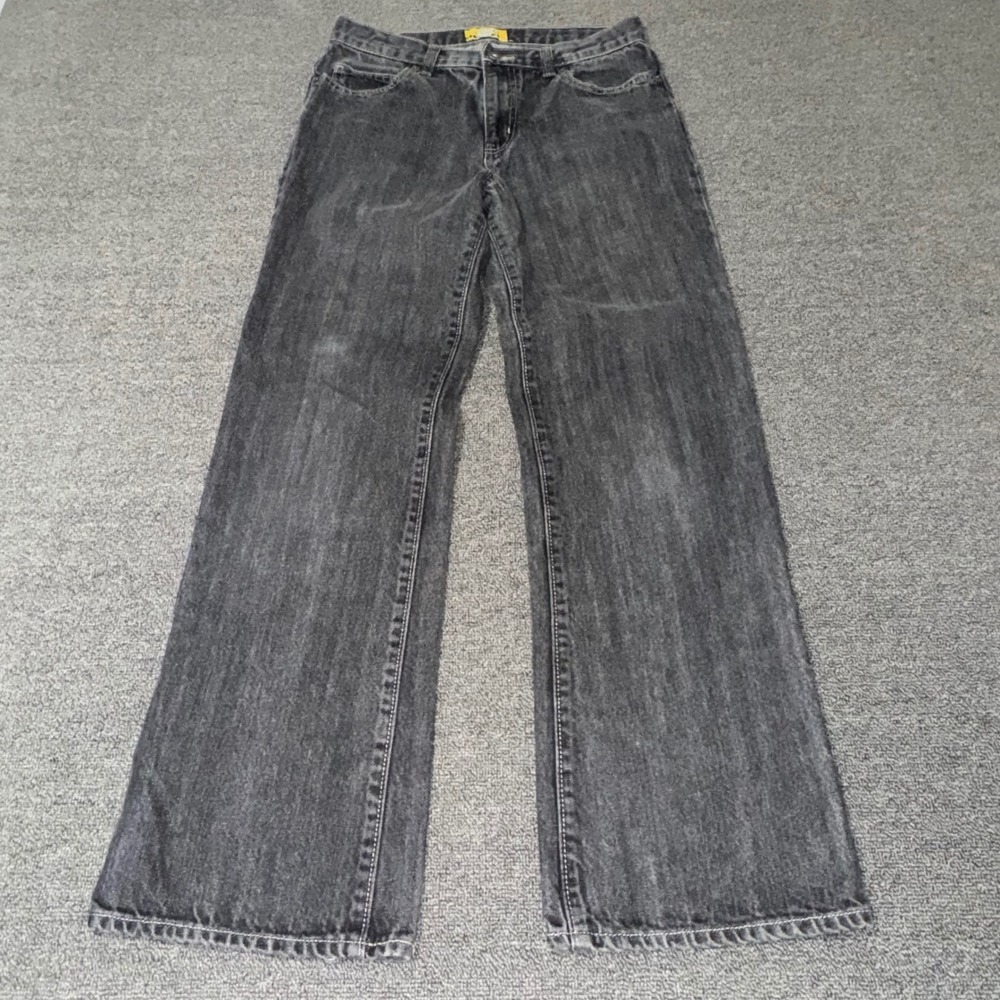 Y2K Old Navy Boys Boot Cut Jeans Faded Black Denim Size 18 Reg Adjustable Waist